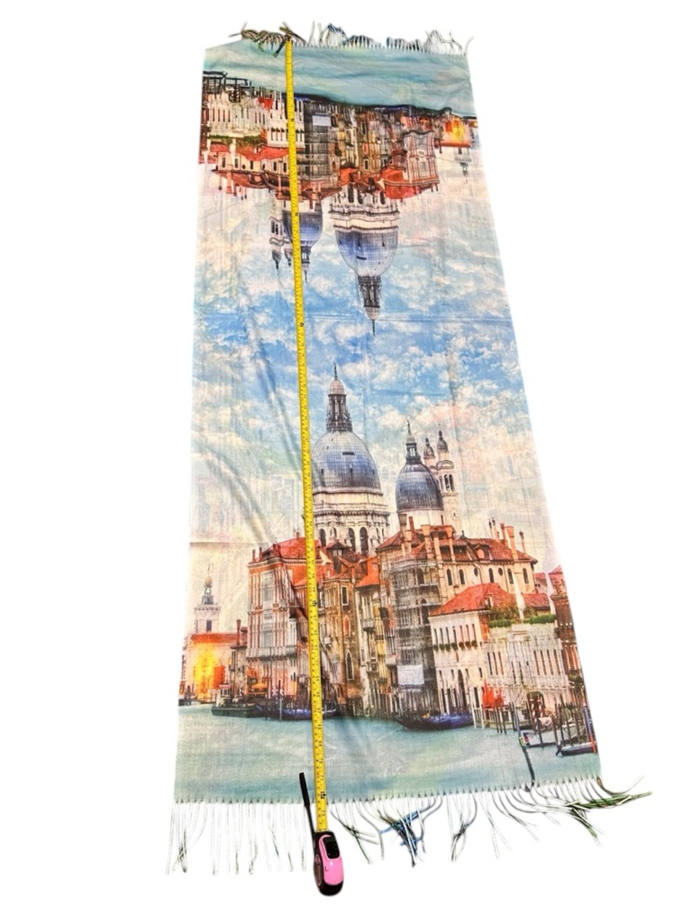 Reversible Venice Italy Scenic Fringe Oversized Scarf NWT Raw Hem 24x72 Art Wear - Picture 8 of 16